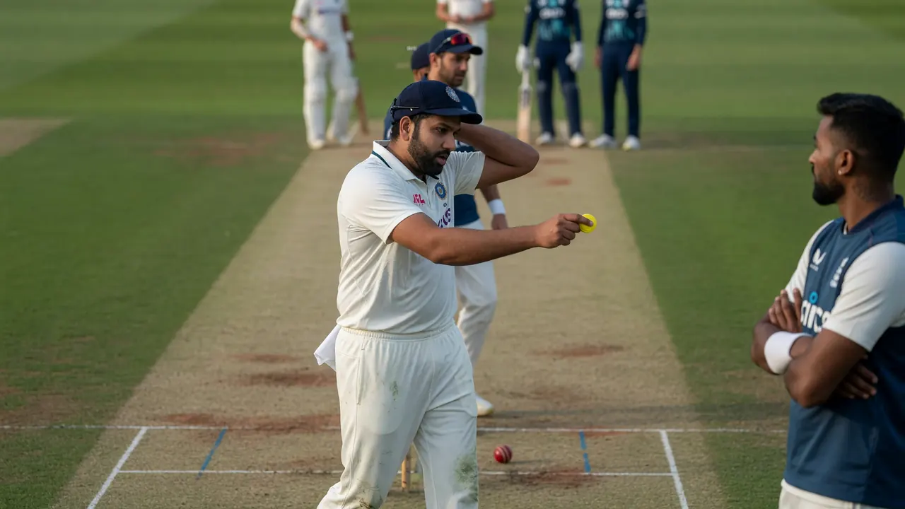 A batter plays a controlled cover drive during an international ODI, with the field closing in under natural light
