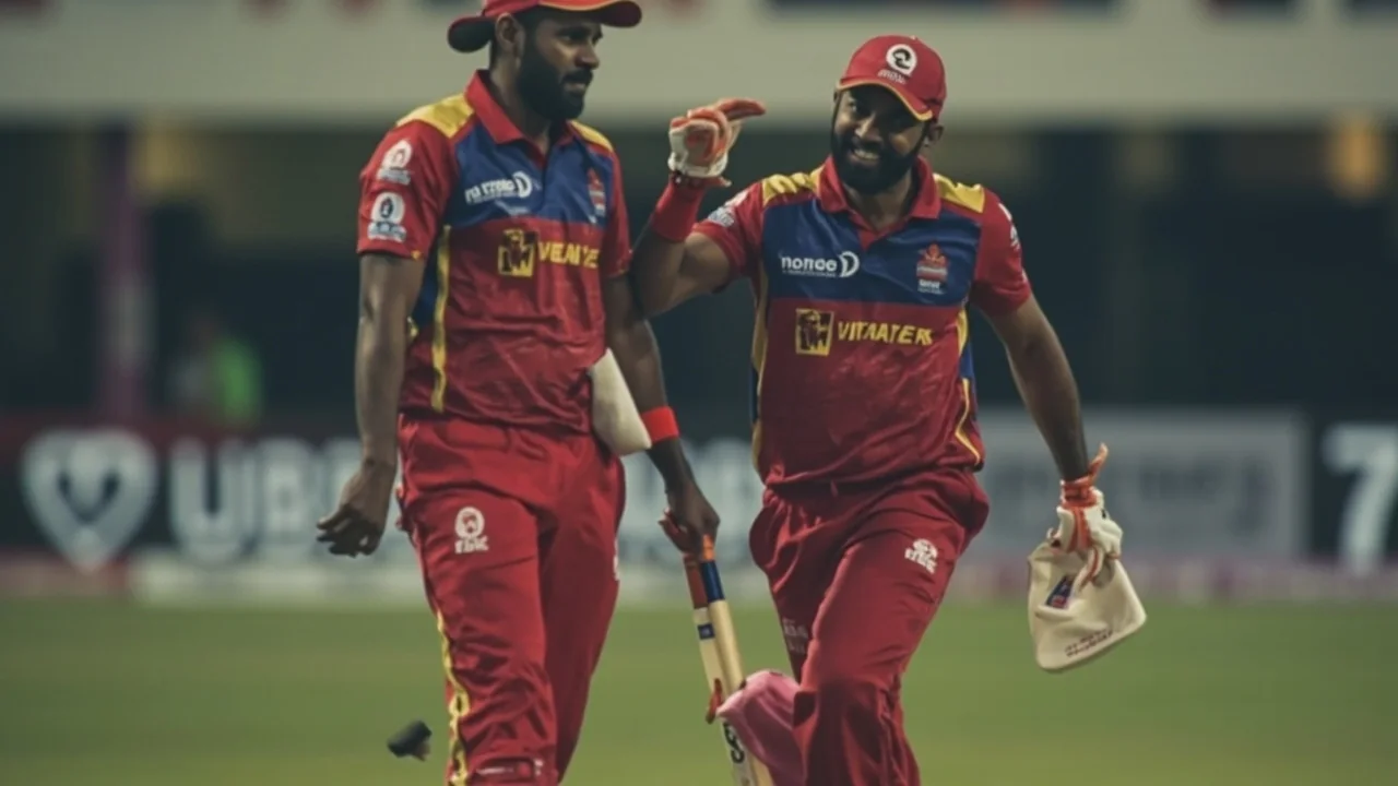 A medium tactical shot shows Indian fielders grouped on the leg side against a Zimbabwe batter during the third T20I in Harare
