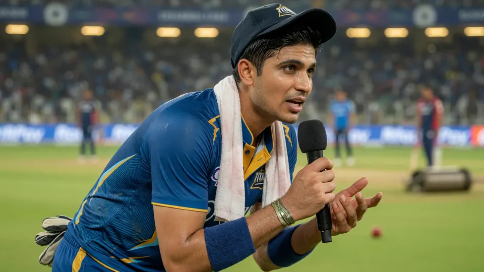 Tight sideline action of a batter in blue kit completing a drive during an Indian Premier League match